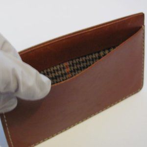 Barrington slim florentine leather card case with plaid fabric lining